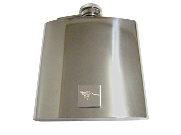 Silver Toned Etched Leaping Cheetah 6 Oz. Stainless Steel Flask