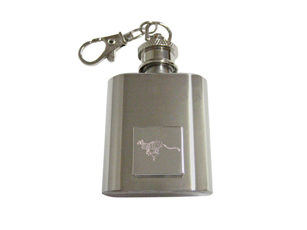 Silver Toned Etched Leaping Cheetah 1 Oz. Stainless Steel Key Chain Flask