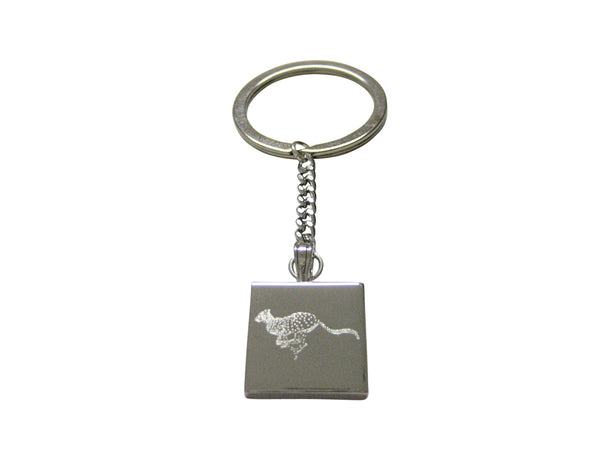 Silver Toned Etched Leaping Cheetah Keychain