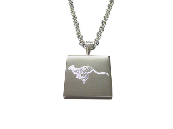 Silver Toned Etched Leaping Cheetah Pendant Necklace