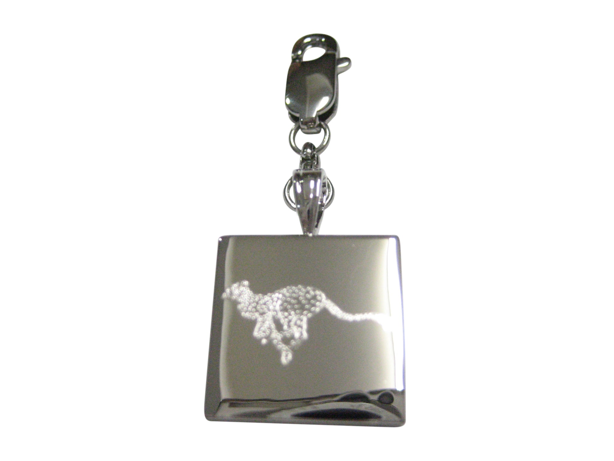 Silver Toned Etched Leaping Cheetah Pendant Zipper Pull Charm