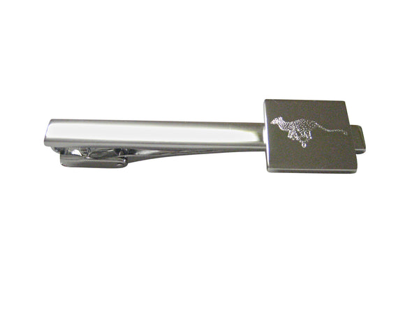 Silver Toned Etched Leaping Cheetah Square Tie Clip