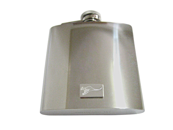 Silver Toned Etched Leaping Kangaroo 6 Oz. Stainless Steel Flask