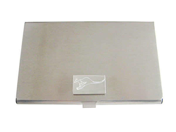 Silver Toned Etched Leaping Kangaroo Business Card Holder