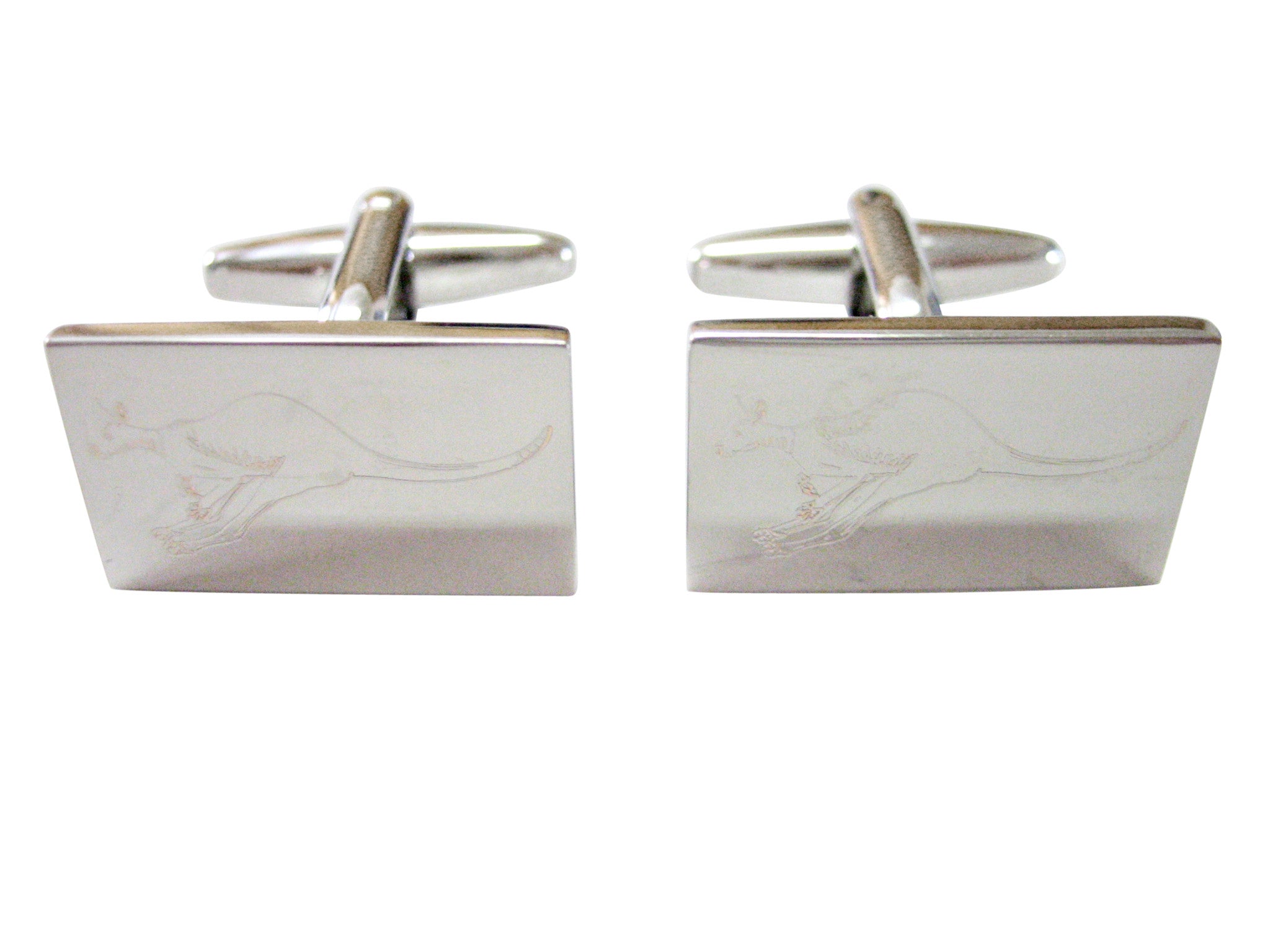Silver Toned Etched Leaping Kangaroo Cufflinks