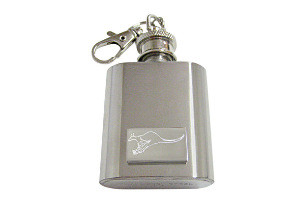Silver Toned Etched Leaping Kangaroo 1 Oz. Stainless Steel Key Chain Flask