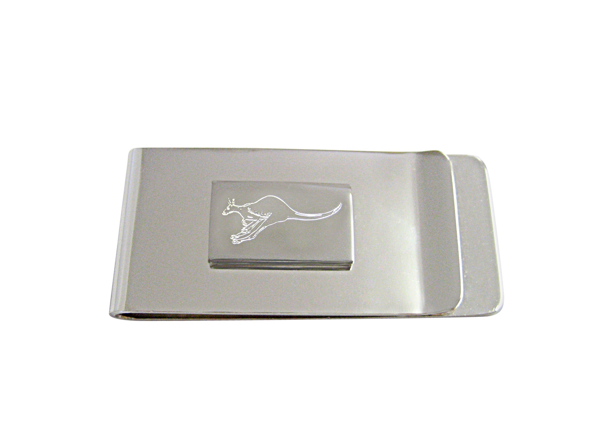 Silver Toned Etched Leaping Kangaroo Money Clip
