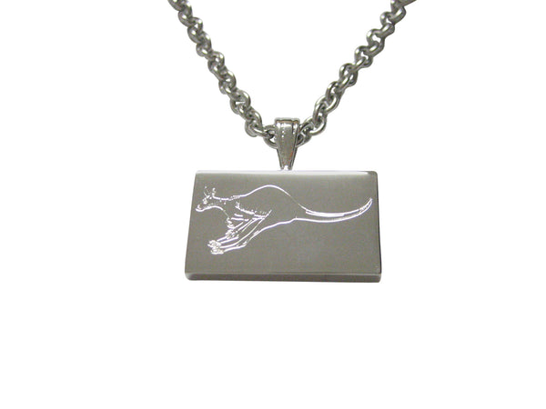 Silver Toned Etched Leaping Kangaroo Pendant Necklace