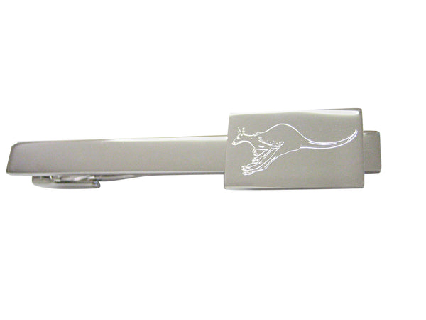 Silver Toned Etched Leaping Kangaroo Square Tie Clip