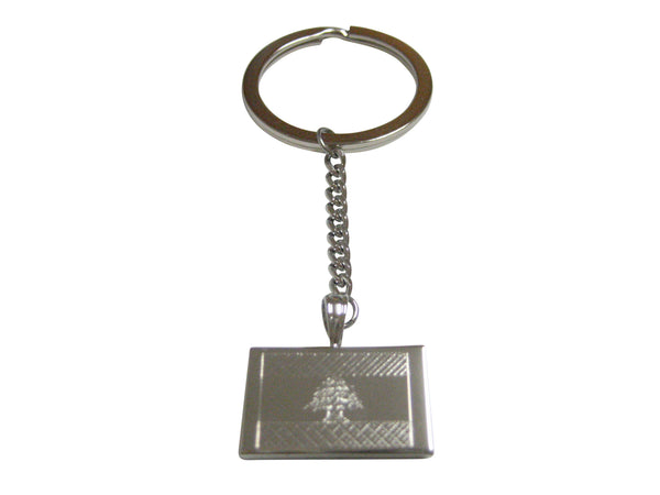 Silver Toned Etched Lebanon Flag Pendant Keychain
