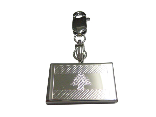 Silver Toned Etched Lebanon Flag Pendant Zipper Pull Charm