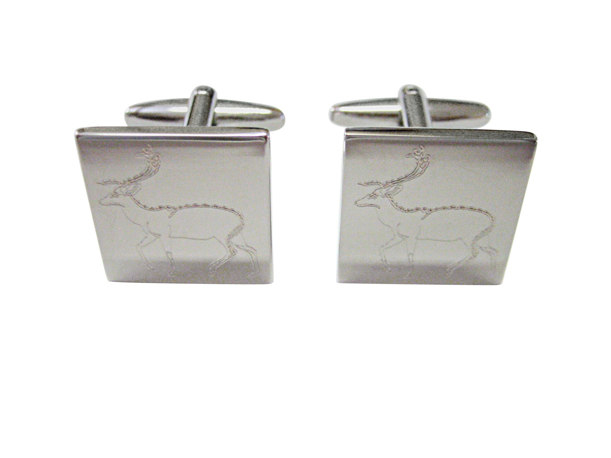 Silver Toned Etched Left Facing Fallow Deer Cufflinks