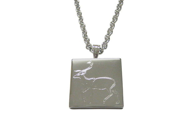 Silver Toned Etched Left Facing Fallow Deer Pendant Necklace