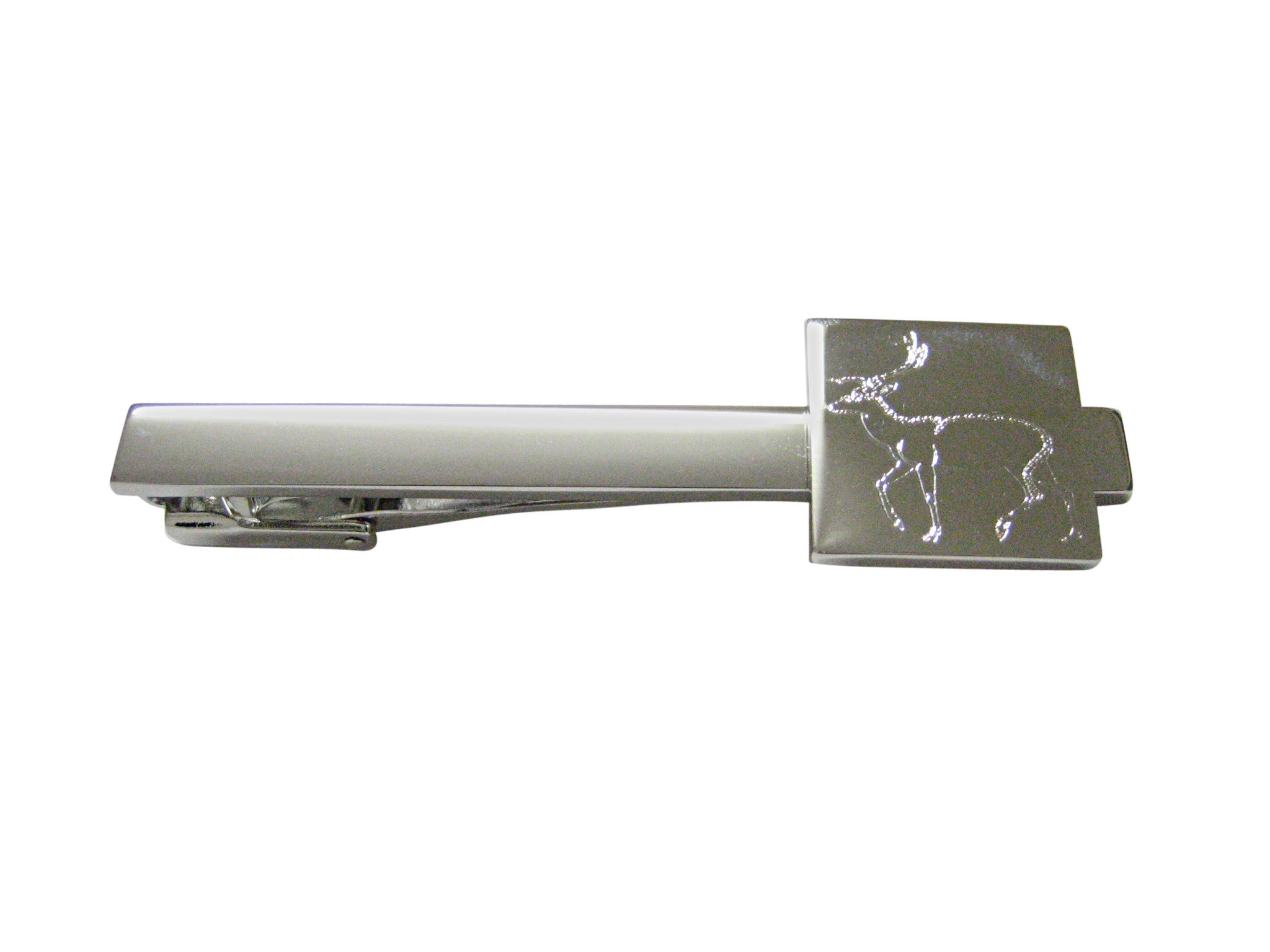 Silver Toned Etched Left Facing Fallow Deer Square Tie Clip