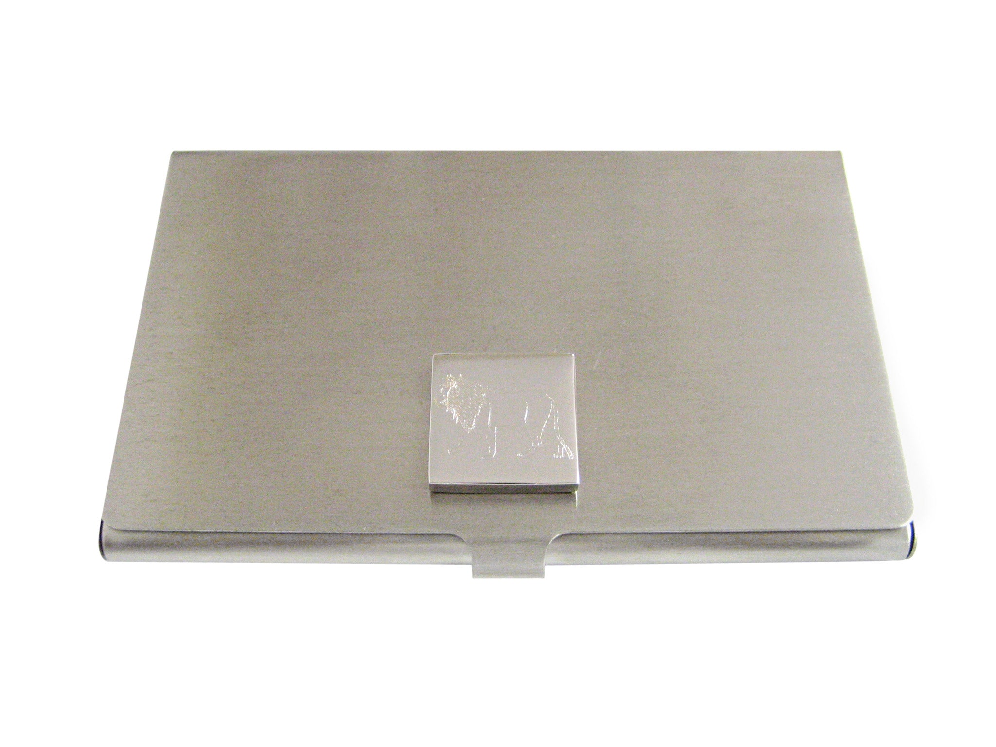 Silver Toned Etched Left Facing Full Lion Business Card Holder