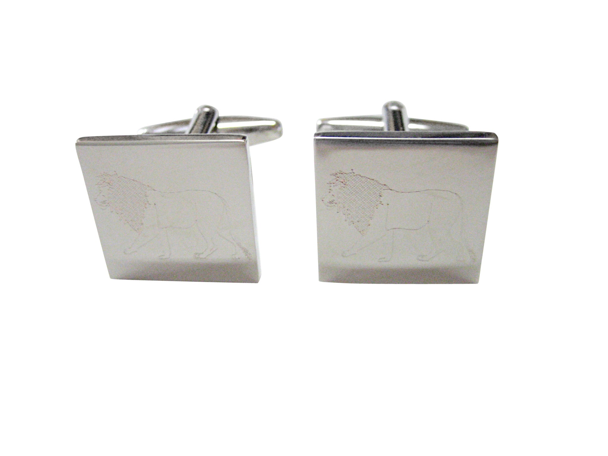 Silver Toned Etched Left Facing Full Lion Cufflinks