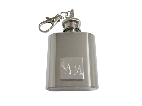 Silver Toned Etched Left Facing Full Lion 1 Oz. Stainless Steel Key Chain Flask