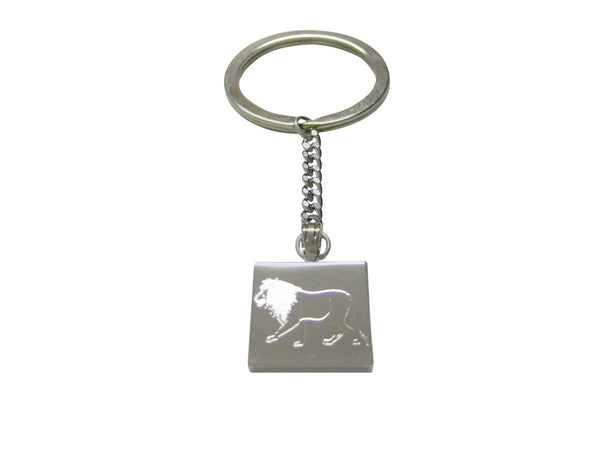 Silver Toned Etched Left Facing Full Lion Keychain