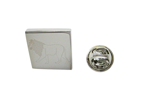 Silver Toned Etched Left Facing Full Lion Lapel Pin