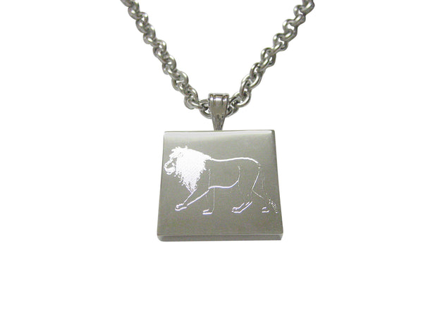 Silver Toned Etched Left Facing Full Lion Pendant Necklace