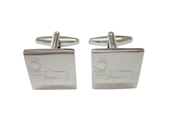 Silver Toned Etched Left Facing Moose Cufflinks