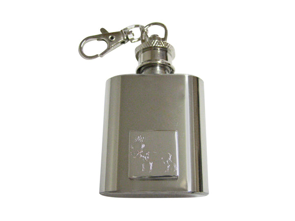 Silver Toned Etched Left Facing Moose 1 Oz. Stainless Steel Key Chain Flask