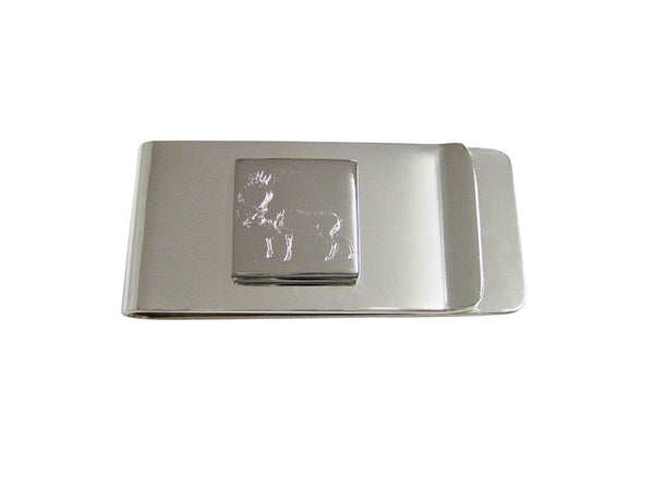 Silver Toned Etched Left Facing Moose Money Clip