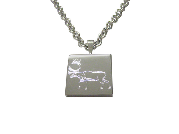 Silver Toned Etched Left Facing Moose Pendant Necklace