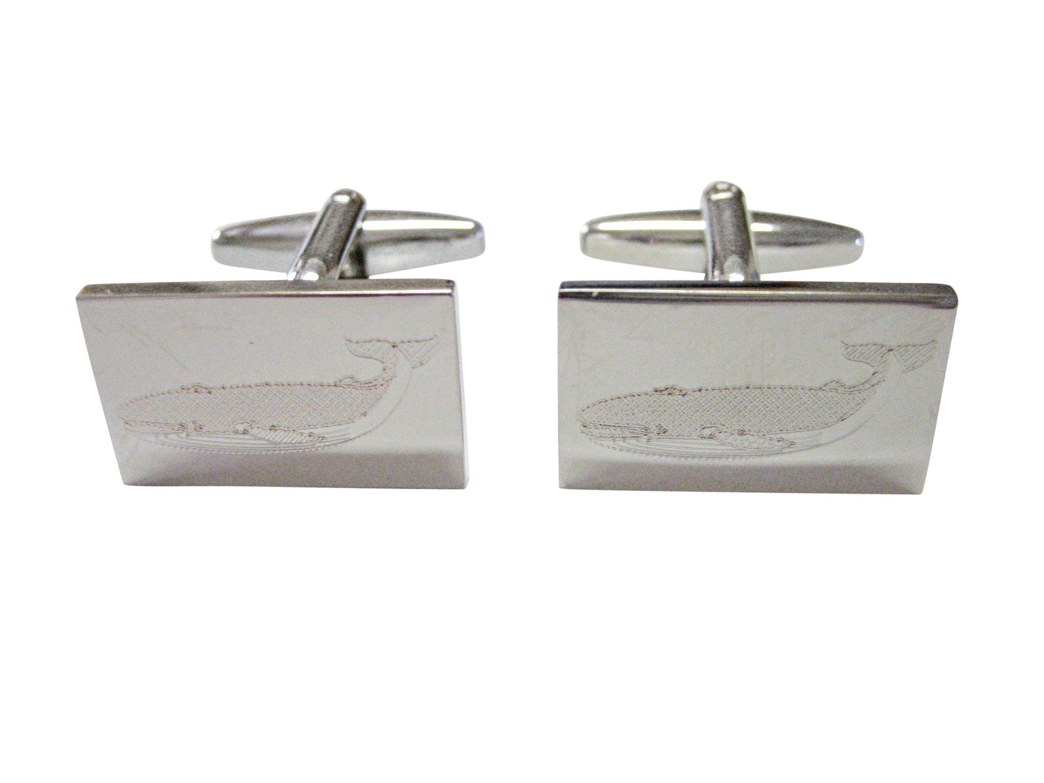 Silver Toned Etched Left Facing Whale Cufflinks