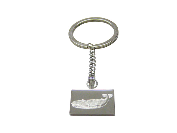 Silver Toned Etched Left Facing Whale Keychain