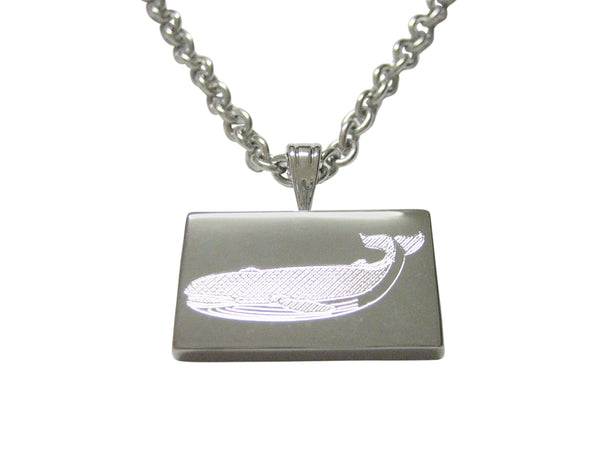 Silver Toned Etched Left Facing Whale Pendant Necklace