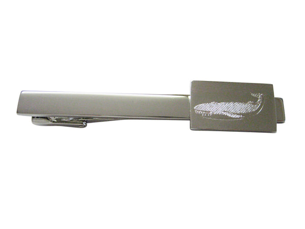 Silver Toned Etched Left Facing Whale Square Tie Clip
