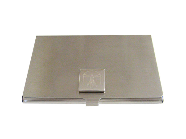 Silver Toned Etched Leonardo Da Vinci Vitruvian Man Business Card Holder
