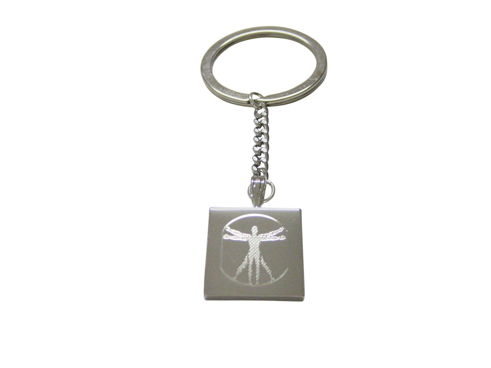 Silver Toned Etched Leonardo Da Vinci Vitruvian Man Keychain