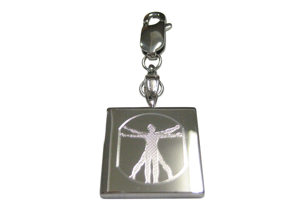 Silver Toned Etched Leonardo Da Vinci Vitruvian Man Pendant Zipper Pull Charm
