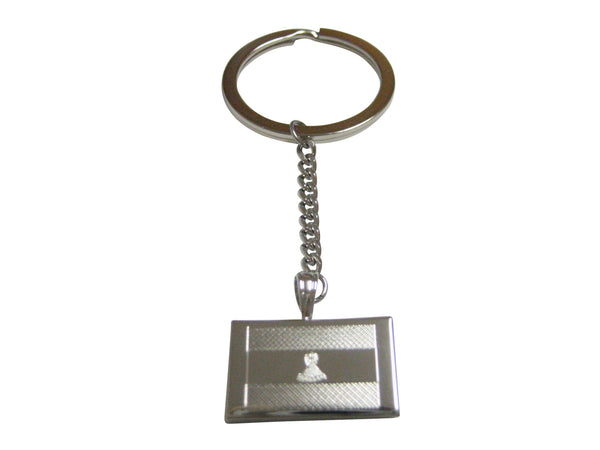 Silver Toned Etched Lesotho Flag Pendant Keychain