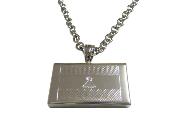 Silver Toned Etched Lesotho Flag Pendant Necklace