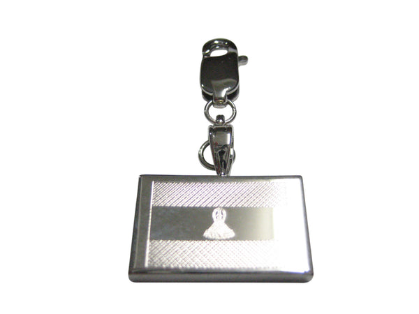 Silver Toned Etched Lesotho Flag Pendant Zipper Pull Charm