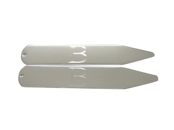 Silver Toned Etched Letter B Monogram Collar Stays