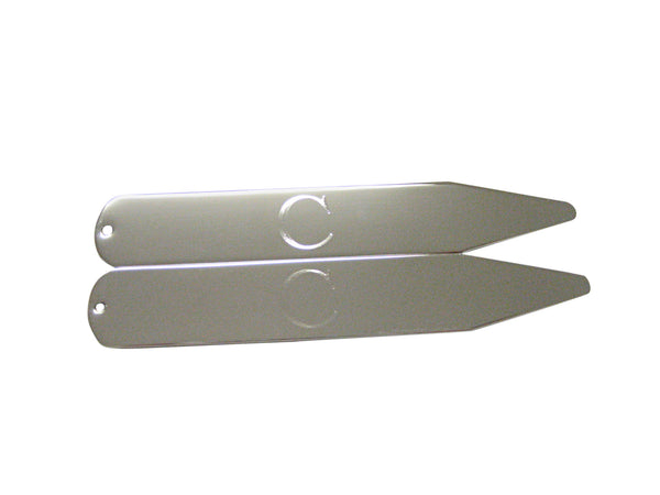 Silver Toned Etched Letter C Monogram Collar Stays