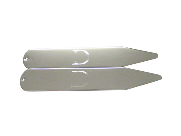 Silver Toned Etched Letter D Monogram Collar Stays