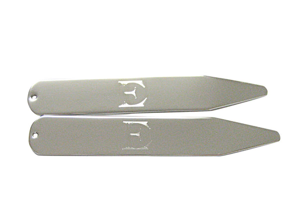 Silver Toned Etched Letter E Monogram Collar Stays