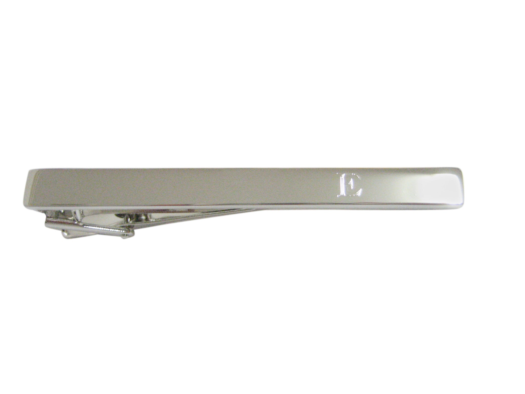 Silver Toned Etched Letter E Monogram Square Tie Clip