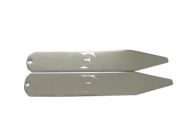 Silver Toned Etched Letter F Monogram Collar Stays