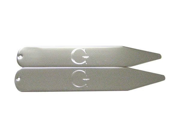 Silver Toned Etched Letter G Monogram Collar Stays