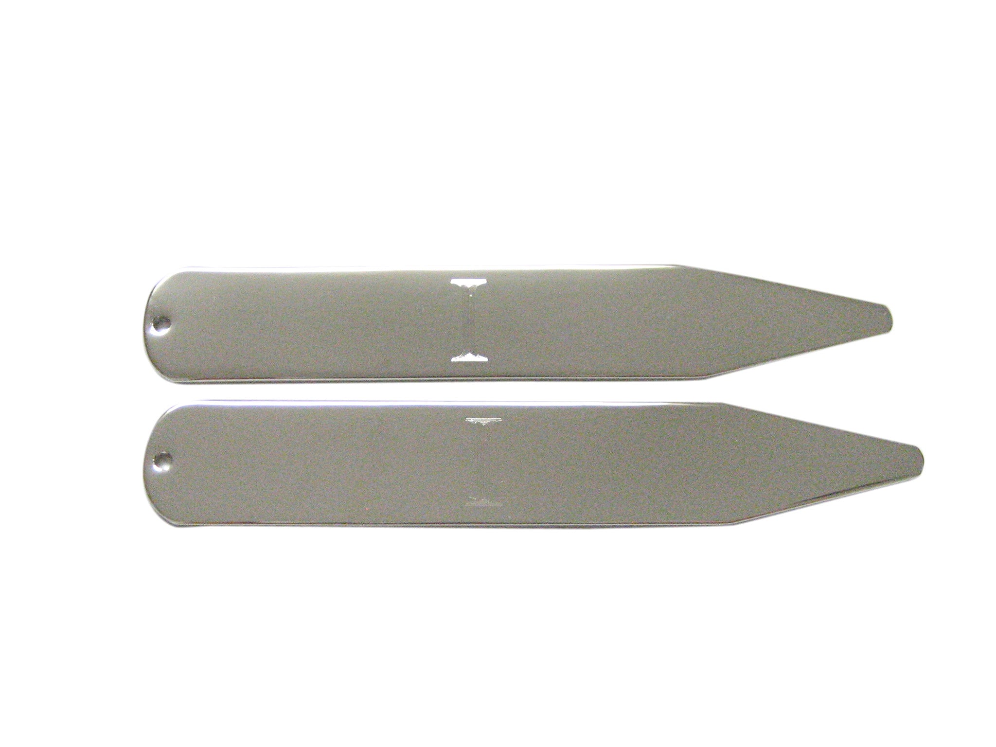 Silver Toned Etched Letter I Monogram Collar Stays