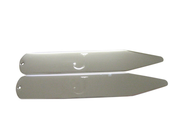 Silver Toned Etched Letter J Monogram Collar Stays