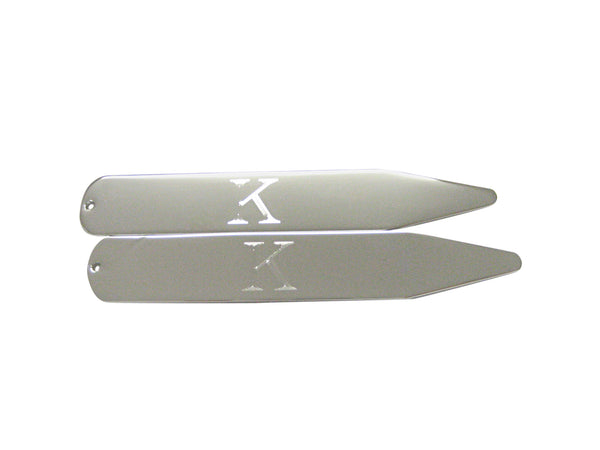 Silver Toned Etched Letter K Monogram Collar Stays