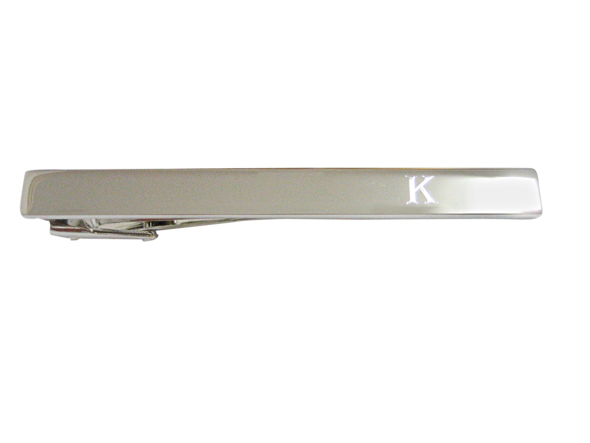 Silver Toned Etched Letter K Monogram Square Tie Clip