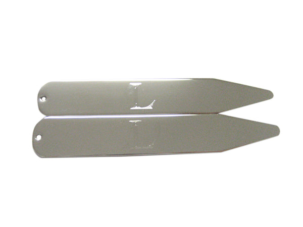 Silver Toned Etched Letter L Monogram Collar Stays